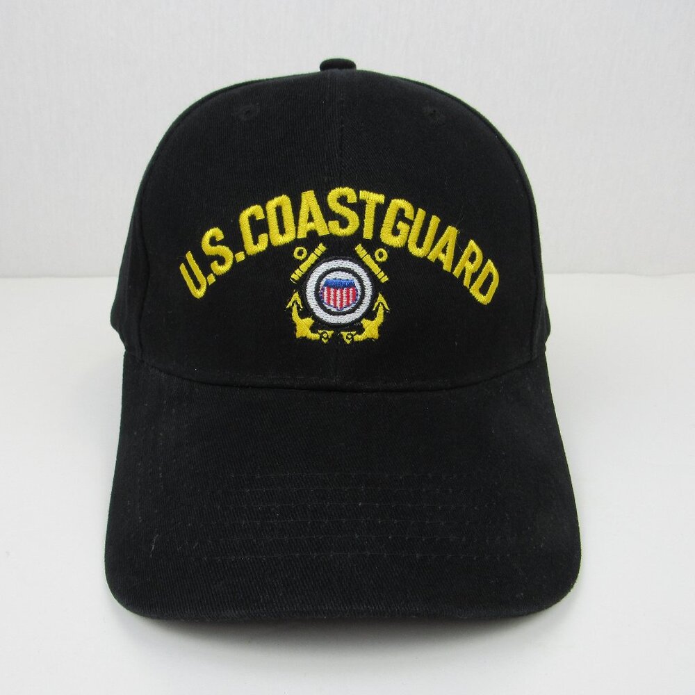 U.S. Coast Guard Black Cap Buckle Strap Adjustable Hat Embroidered OSFA